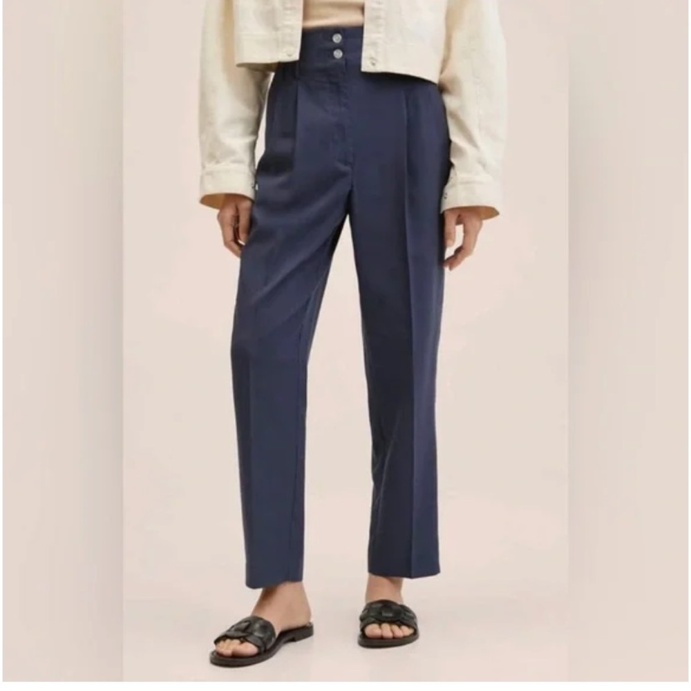 Mango Navy High-Waist Slouchy Pants